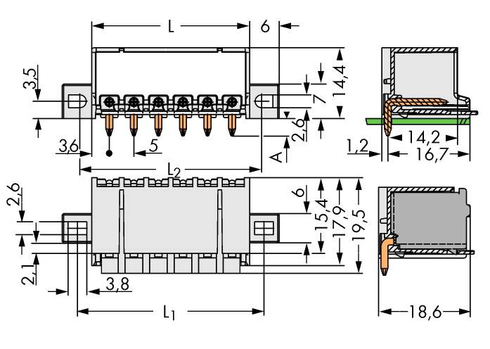 WAGO Stiftgehäuse-Platine 2092 Polzahl Gesamt 4 Rastermaß: 5mm 2092-1424/205-000 200St.