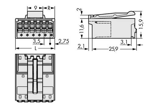 WAGO Stiftgehäuse-Platine 2091 Polzahl Gesamt 4 Rastermaß: 3.50 mm 2091-1524/002-000 200 St.