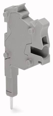 Graues Befestigungselement, das aussieht wie eine Art Halterung oder Stütze, mit eckigem Design und mehreren Verbindungspunkten.