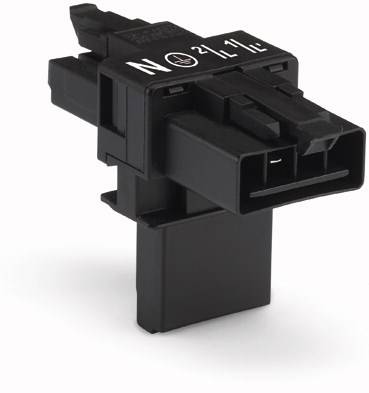 Ein schwarzer, rechteckiger Plastiksensor mit mehreren Anschlüssen und Symbolen auf der Oberseite.