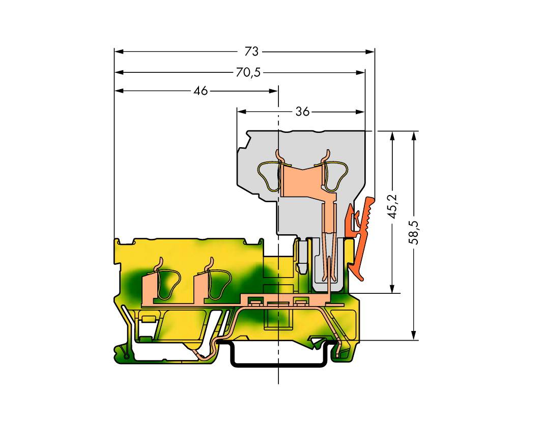 WAGO 769-257 Basisklemme 5 mm Zugfeder Belegung: PE Grün, Gelb 50 St.