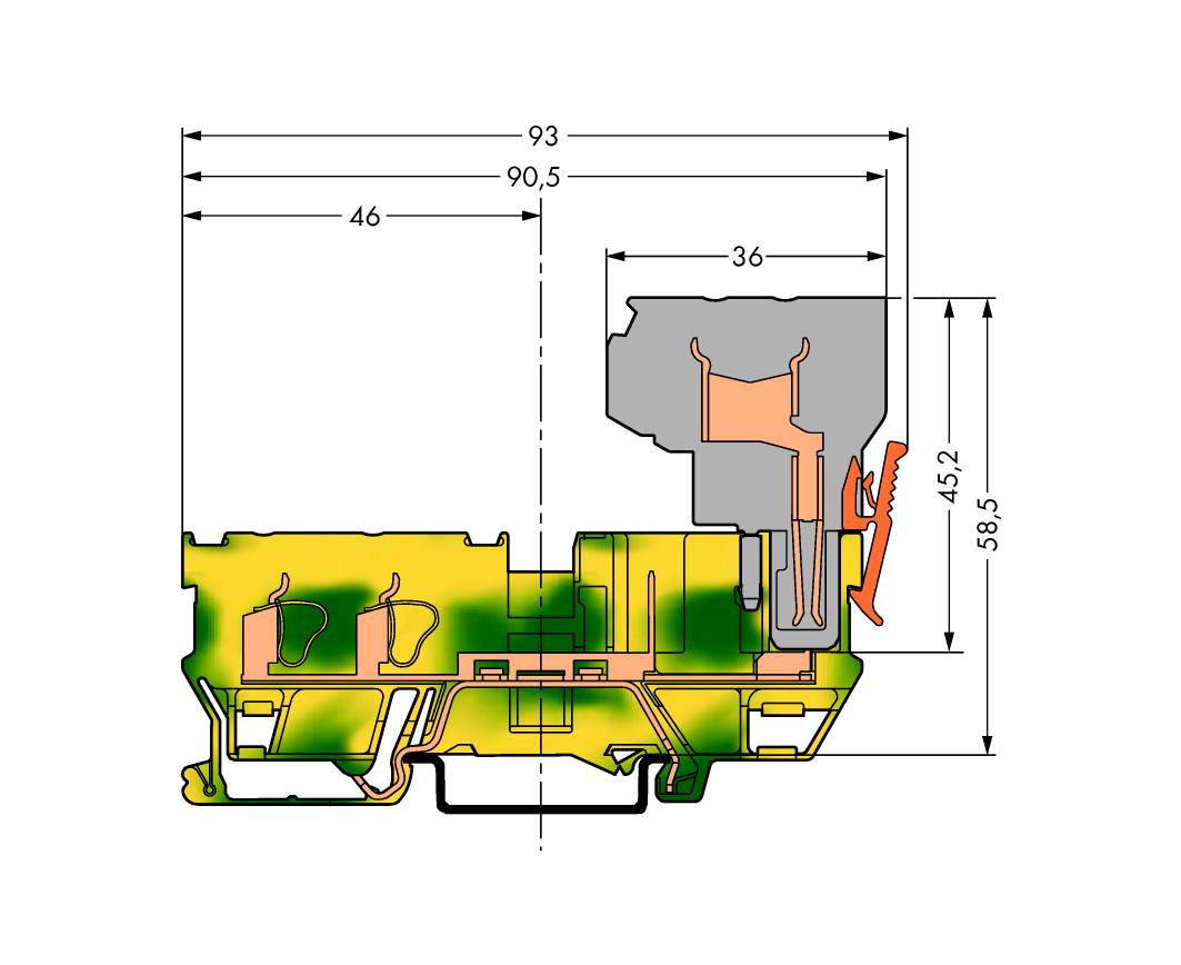 WAGO 769-217 Basisklemme 5mm Zugfeder Belegung: PE Grün, Gelb 50St.