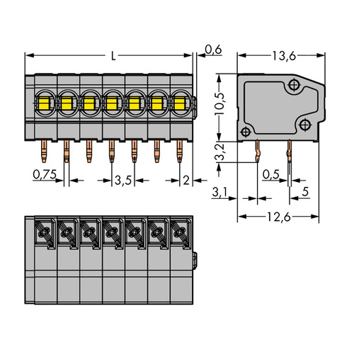 WAGO 805-312 Federkraftklemmblock 1.50mm² Polzahl (num) 12 Grau 100St.