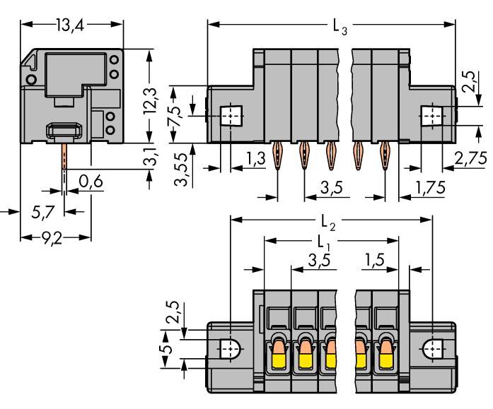 WAGO 739-308/100-000/001-000 Federkraftklemmblock 1.50 mm² Polzahl (num) 8 Grau 100 St.