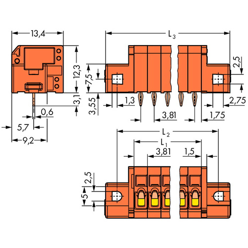 WAGO 739-334/100-000/001-000 Federkraftklemmblock 1.50mm² Polzahl (num) 4 Orange 140St.