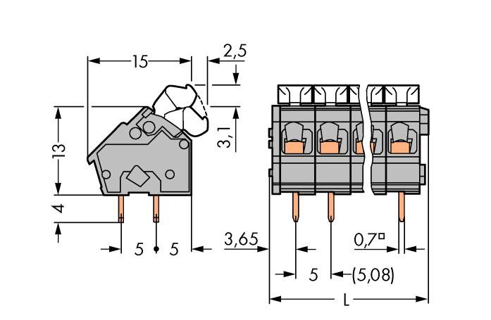 WAGO 256-406/334-000 Federkraftklemmblock 2.50mm² Polzahl 6 Grau 140St.