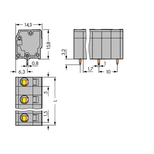 WAGO 739-3205 Federkraftklemmblock 2.50mm² Polzahl (num) 9 Grau 100St.