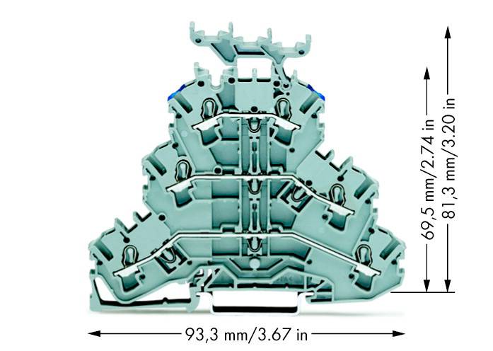 WAGO 2002-3233 Dreistock-Durchgangsklemme 5.20mm Zugfeder Belegung: L, L, N Grau 50St.