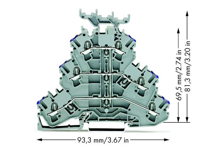 WAGO 2002-3238 Dreistock-Durchgangsklemme 5.20mm Zugfeder Belegung: L Grau 50St.