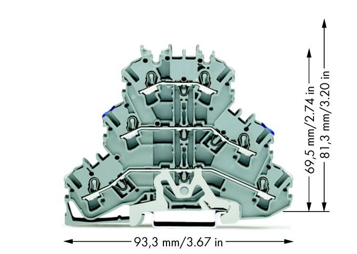 WAGO 2002-3218 Dreistock-Schirmleiterklemme 5.20mm Zugfeder Belegung: N, L Grau 50St.