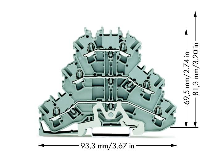 WAGO 2002-3228 Dreistock-Schirmleiterklemme 5.20mm Zugfeder Belegung: L, L Grau 50St.
