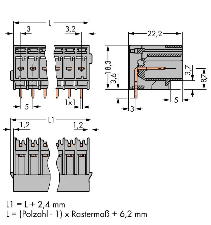 WAGO Buchsengehäuse-Platine 769 Polzahl Gesamt 5 Rastermaß: 5mm 769-665 50St.