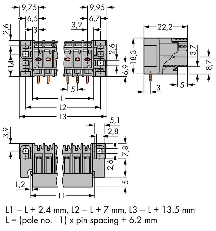 WAGO Buchsengehäuse-Platine 769 Polzahl Gesamt 3 Rastermaß: 5 mm 769-663/004-000 100 St.
