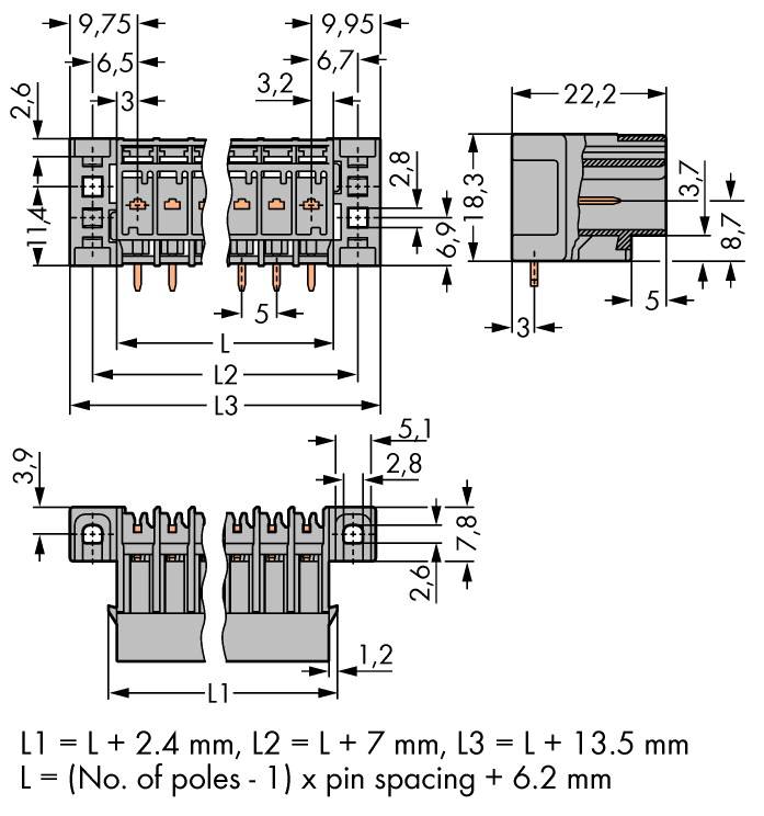 WAGO Buchsengehäuse-Platine 769 Polzahl Gesamt 2 Rastermaß: 5mm 769-662/003-000 100St.