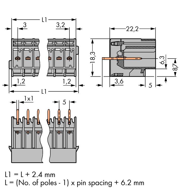 WAGO Buchsengehäuse-Platine 769 Polzahl Gesamt 2 Rastermaß: 5 mm 769-632 200 St.