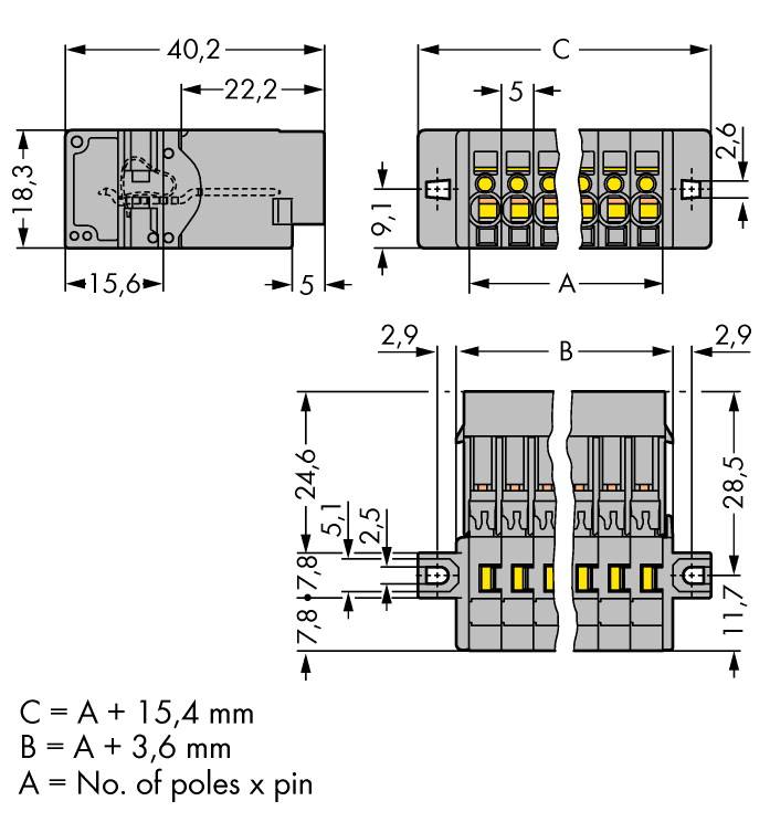 WAGO Buchsengehäuse-Kabel 769 Polzahl Gesamt 14 Rastermaß: 5mm 769-614/002-000 10St.