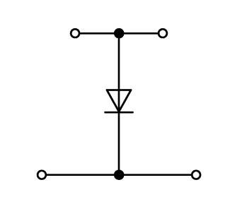 Schaltsymbol eines Thyristors: zeigt drei Anschlüsse und ein Dreieck mit Querlinie, das die Richtung des Stromflusses angibt.