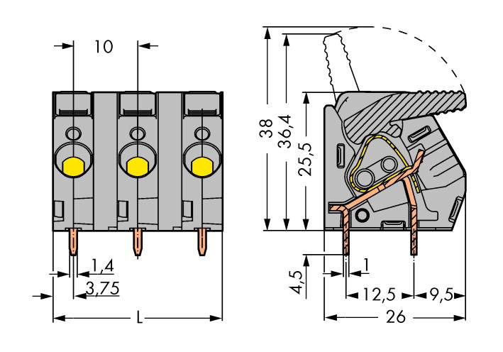 WAGO 2706-206 Federkraftklemmblock 6.00 mm² Polzahl 6 Grau 20 St.