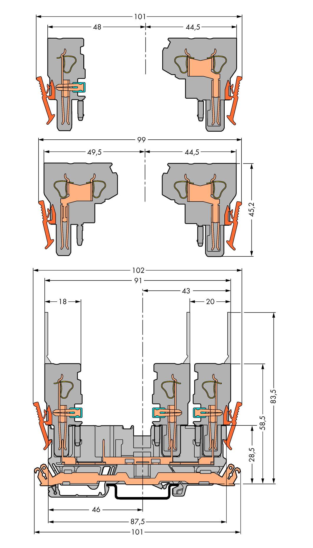 WAGO 769-201 Basisklemme 5mm Steck-Klemm Grau 50St.