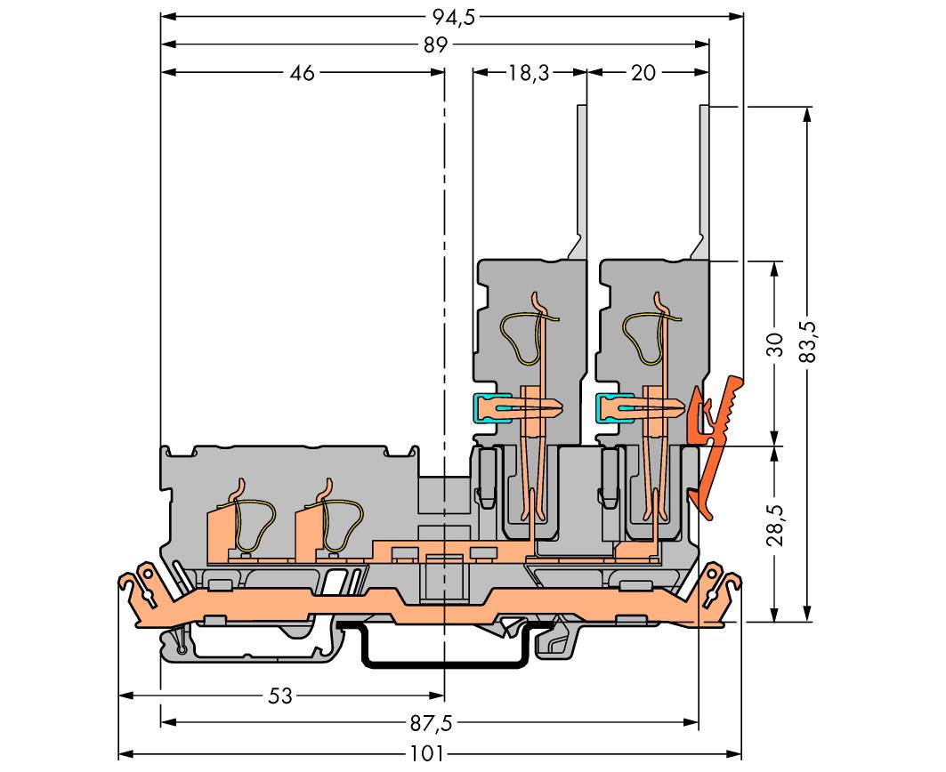 WAGO 769-211 Basisklemme 5mm Zugfeder Belegung: L Grau 50St.