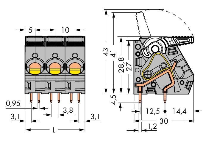 WAGO 2716-104 Federkraftklemmblock 6.00mm² Polzahl 4 Grau 30St.