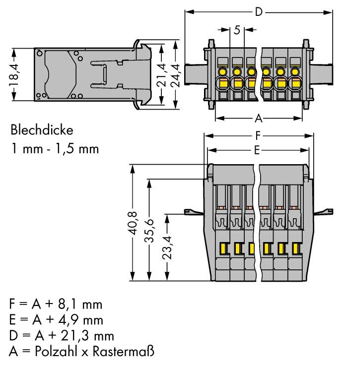 WAGO Buchsengehäuse-Kabel 769 Polzahl Gesamt 13 Rastermaß: 5 mm 769-613/005-000 15 St.