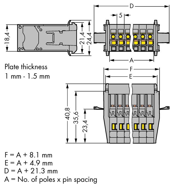WAGO Buchsengehäuse-Kabel 769 Polzahl Gesamt 15 Rastermaß: 5mm 769-615/005-000 10St.