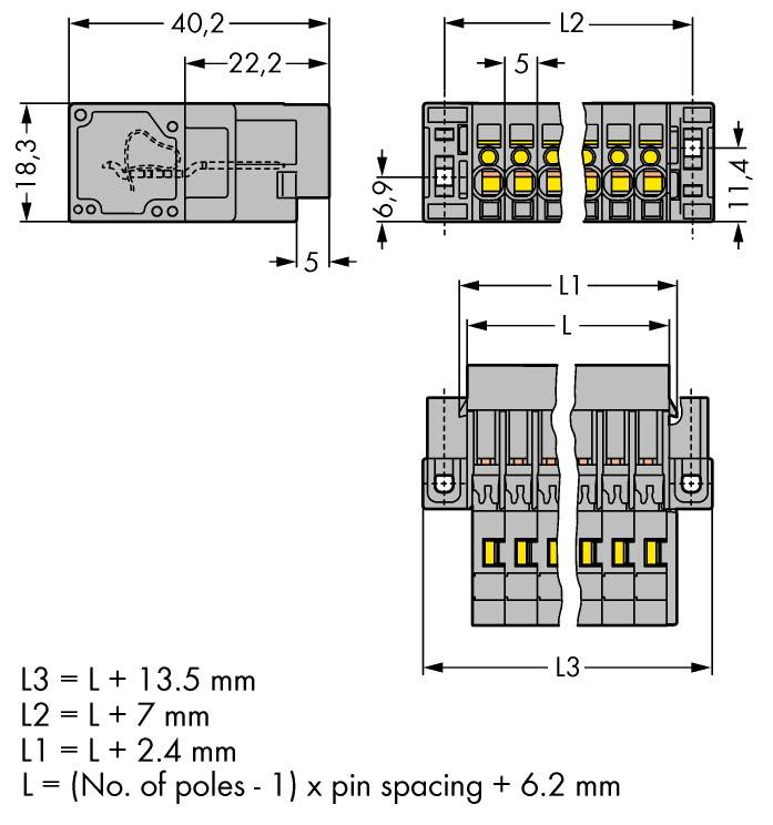 WAGO Buchsengehäuse-Kabel 769 Polzahl Gesamt 8 Rastermaß: 5 mm 769-608/004-000 25 St.