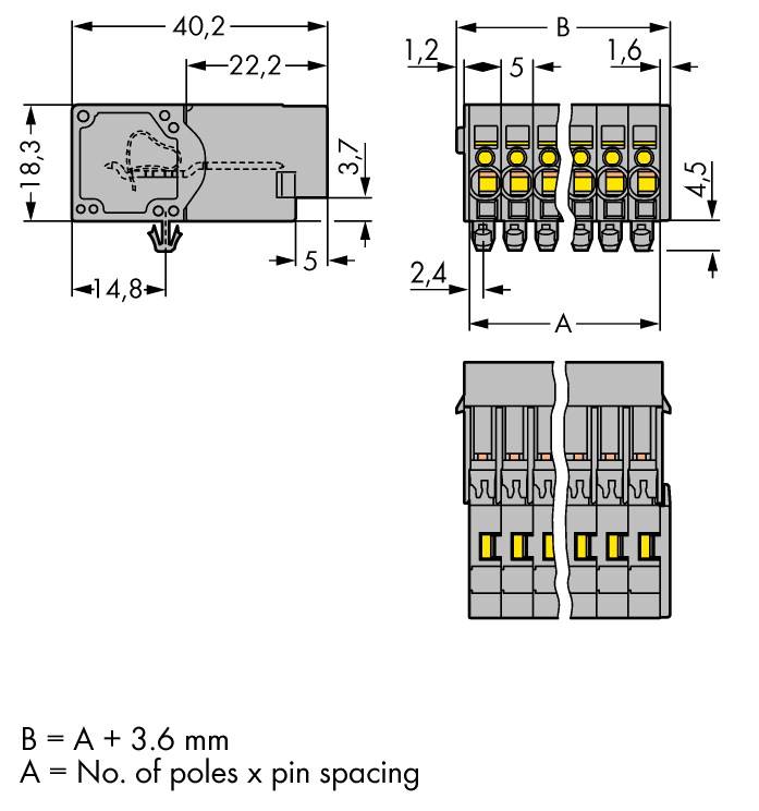 WAGO Buchsengehäuse-Kabel 769 Polzahl Gesamt 3 Rastermaß: 5mm 769-603/001-000 100St.