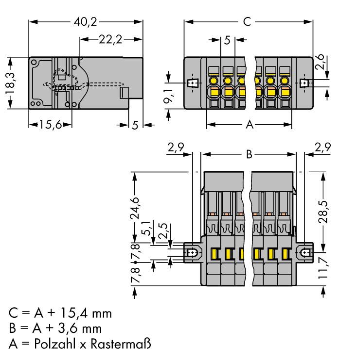 WAGO Buchsengehäuse-Kabel 769 Polzahl Gesamt 9 Rastermaß: 5mm 769-609/002-000 25St.