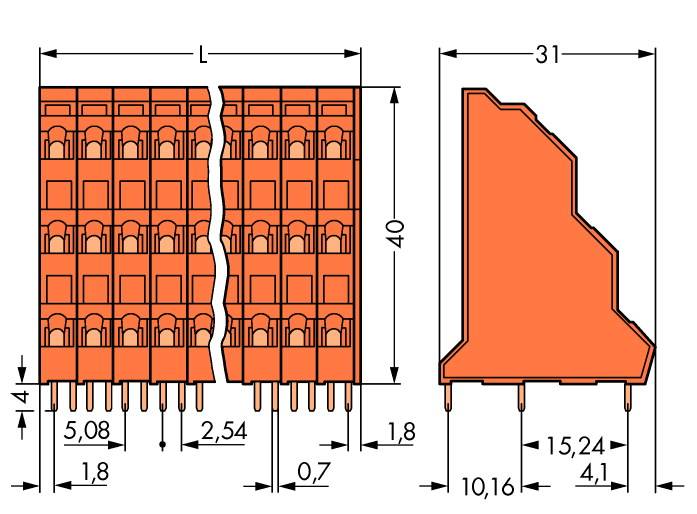WAGO 737-404 Dreistockklemme 2.50 mm² Polzahl 12 Orange 48 St.