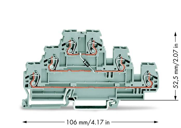 WAGO 870-590/281-410 Dreistock-Diodenklemme 5mm Zugfeder Belegung: L Grau 50St.