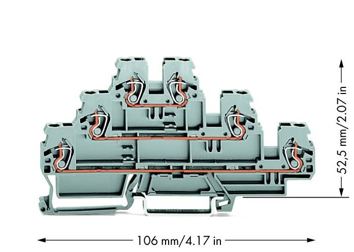 WAGO 870-551 Dreistock-Durchgangsklemme 5mm Zugfeder Belegung: L, L, L Grau 50St.