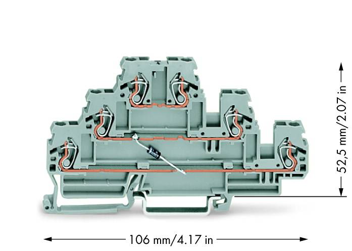 WAGO 870-590/281-675 Dreistock-Diodenklemme 5mm Zugfeder Belegung: L Grau 50St.