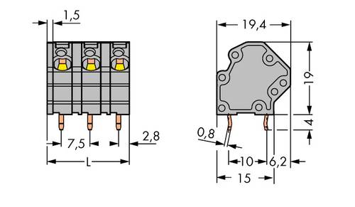 WAGO 745-3159 Federkraftklemmblock 4.00 mm² Polzahl 9 Grau 48 St.