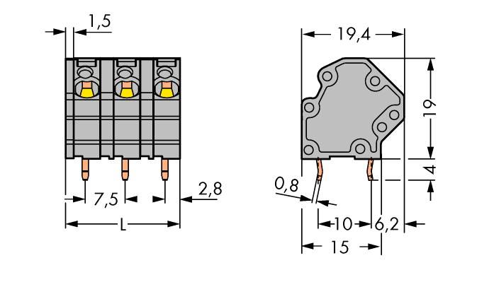 WAGO 745-3159 Federkraftklemmblock 4.00mm² Polzahl 9 Grau 48St.