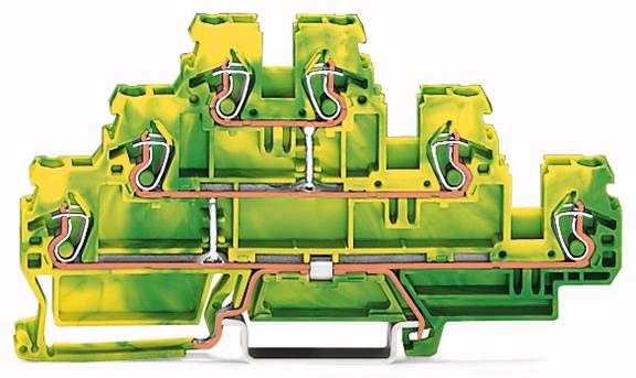 WAGO 870-557 Dreistock-Schutzleiterklemme 5mm Zugfeder Belegung: PE Grün, Gelb 50St.
