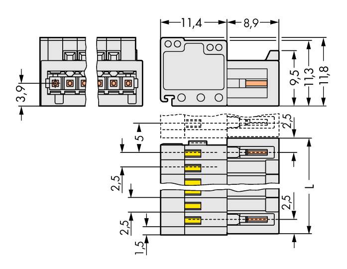 WAGO Stiftgehäuse-Kabel 733 Polzahl Gesamt 2 Rastermaß: 2.50 mm 733-202 200 St.
