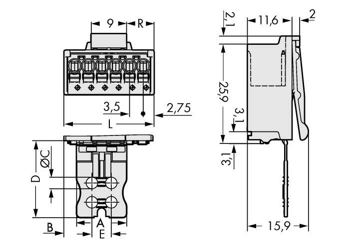 WAGO Stiftgehäuse-Platine 2091 Polzahl Gesamt 6 Rastermaß: 3.50mm 2091-1506/002-000 50St.