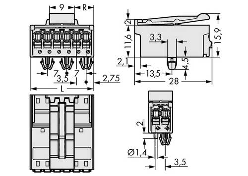 WAGO Stiftgehäuse-Platine 2091 Polzahl Gesamt 8 Rastermaß: 3.50 mm 2091-1528/020-000 100 St.