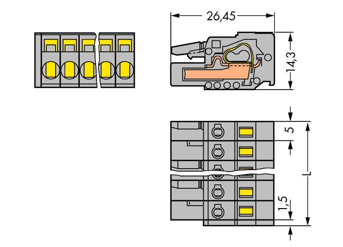 WAGO Buchsengehäuse-Kabel 231 Polzahl Gesamt 4 Rastermaß: 5mm 231-104/026-000 100St.