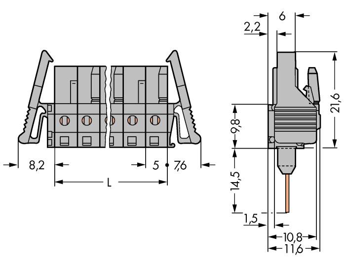 WAGO Buchsengehäuse-Platine 232 Polzahl Gesamt 8 Rastermaß: 5mm 232-138/005-000/025-000 50St.