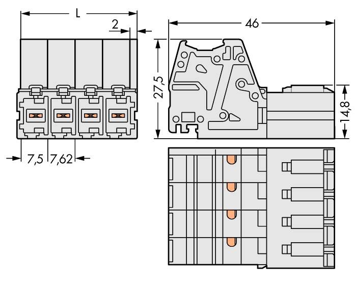 WAGO Buchsengehäuse-Kabel 831 Polzahl Gesamt 2 Rastermaß: 7.62 mm 831-3202 48 St.