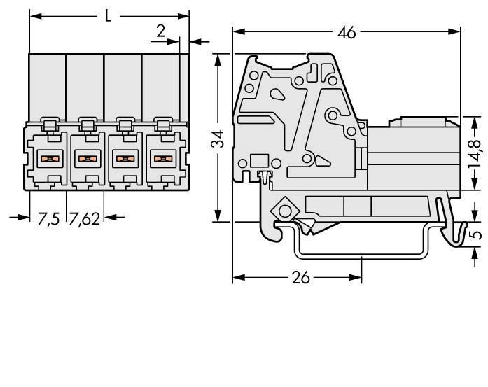 WAGO Buchsengehäuse-Kabel 831 Polzahl Gesamt 3 Rastermaß: 7.62 mm 831-3203/007-000 48 St.