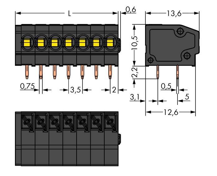 WAGO 805-305/200-604 Federkraftklemmblock 1.50mm² Polzahl 5 Schwarz 260St.