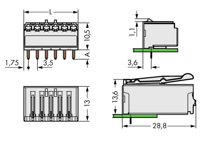 WAGO Stiftgehäuse-Platine 2091 Polzahl Gesamt 8 Rastermaß: 3.50 mm 2091-1328 100 St.