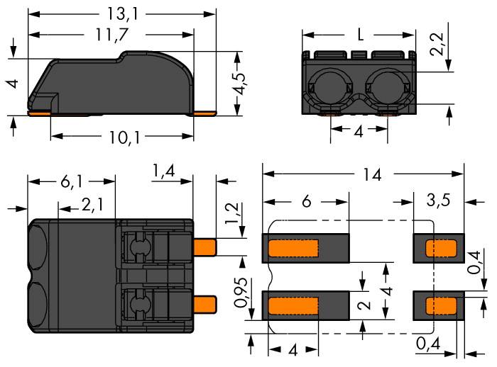 WAGO 2060-472/998-404 Federkraftklemmblock 0.75mm² Polzahl 2 Schwarz 1000St.