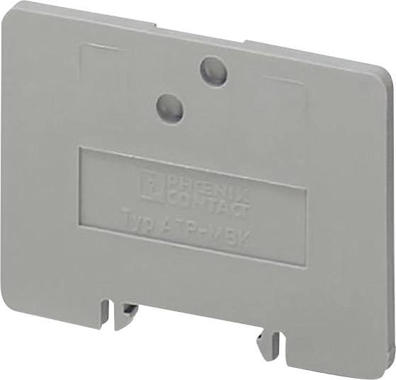 Graues Kunststoffteil mit Prägung 'PHOENIX CONTACT TYP A-TP-I/V', vermutlich eine Abdeckung oder ein Komponentenhalter.