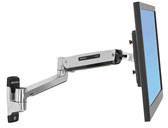 Ein Bildschirm an einem flexiblen Wandarm, der eine einstellbare Positionierung ermöglicht.