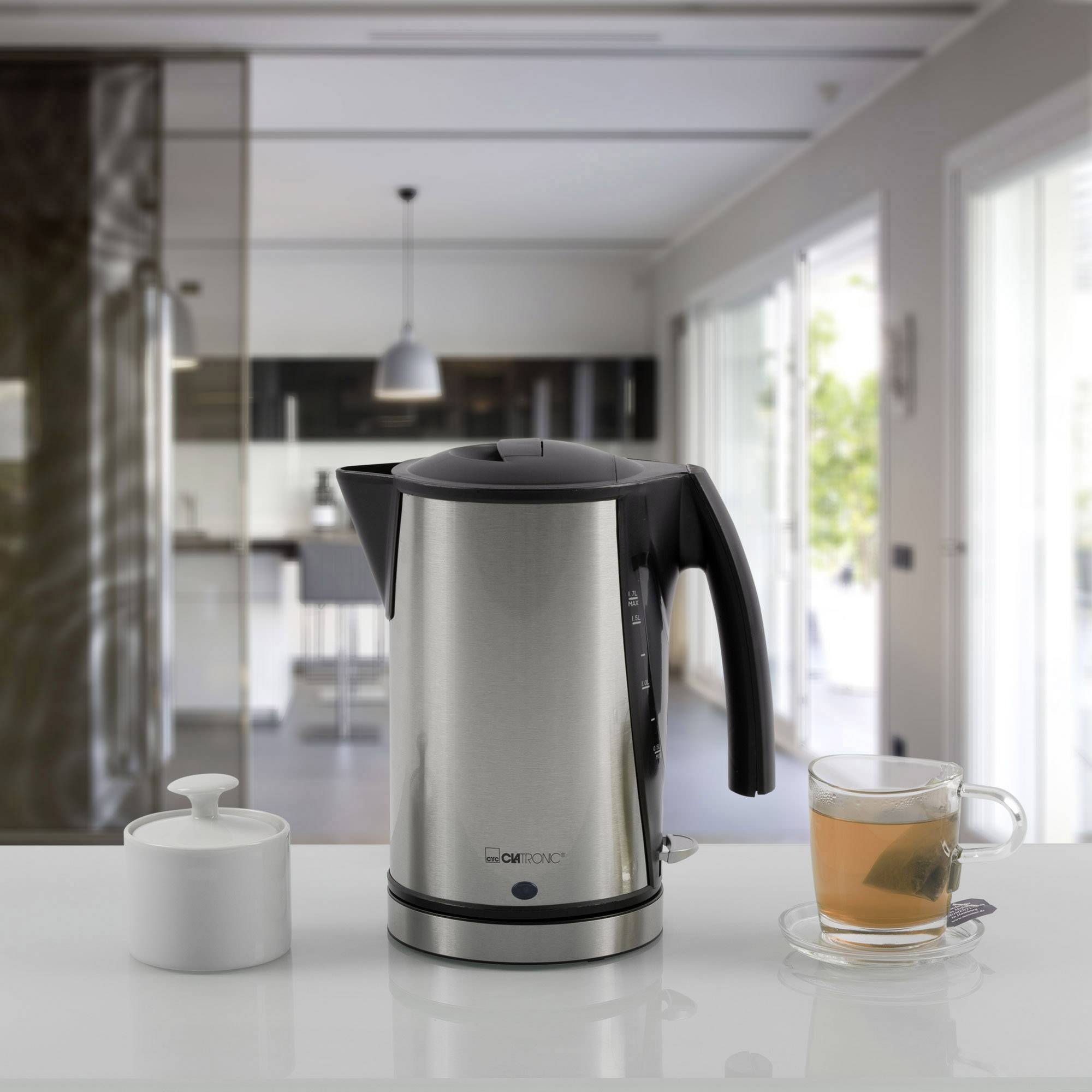 Clatronic WKS 3288 Wasserkocher schnurlos Silber (gebürstet), Schwarz